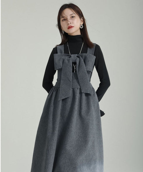 Bow Strap Wool Dress